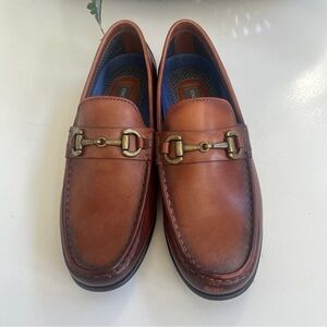 Vince Camuto Dress Loafers CAELAN Men’s 9.5M Cognac Brown Leather Horsebit EXC